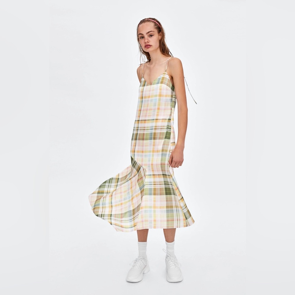 Zara Plaid Midi Dress Size M